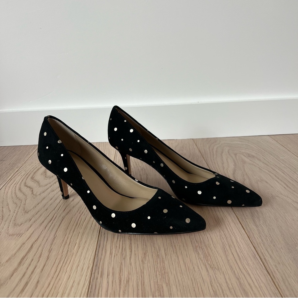 Ann Taylor NIB Size 8.5 Eryn Polka Dot Pumps (Black and Gold Suede)